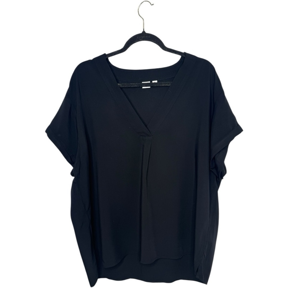 GAP Oversized VNeck Cuffed Shortsleeved Blouse Black -XL